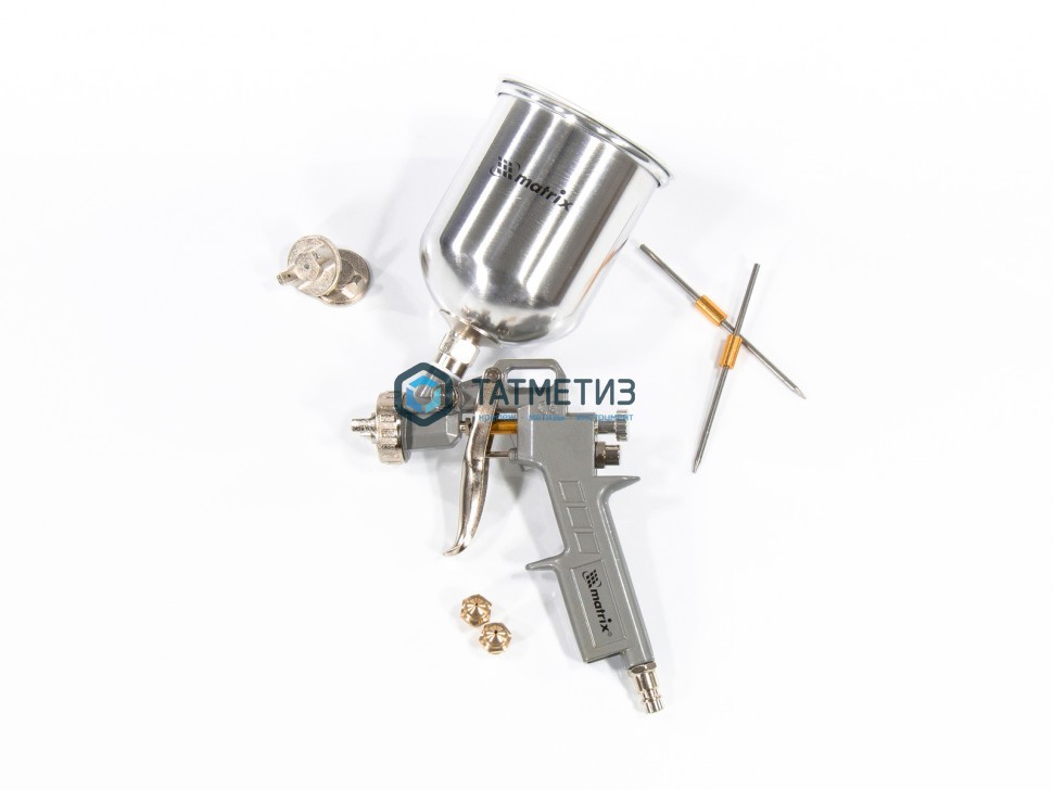 Краскораспылитель пневмат. с верхним бачком V=1,0 л, сопла диаметром 1.2, 1.5 и 1.8 мм// Matrix Краскораспылитель пневмат. с верхним бачком V=1,0 л, сопла диаметром 1.2, 1.5 и 1.8 мм// Matrix