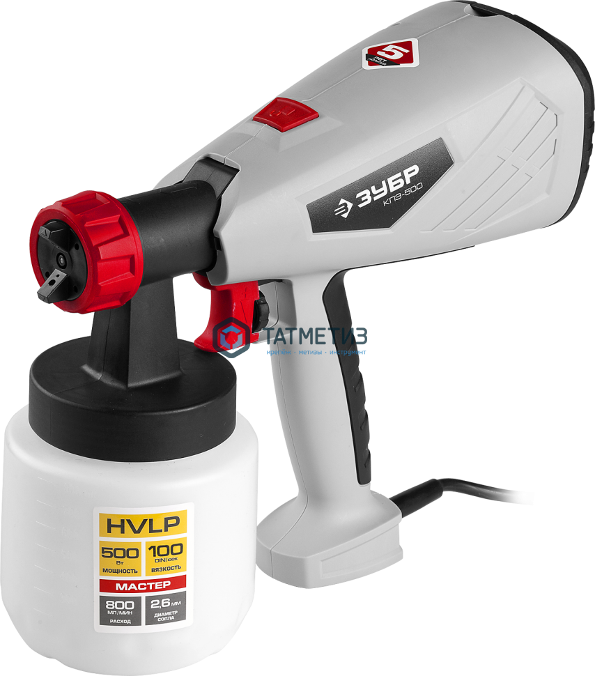 Краскопульт электрич, ЗУБР, HVLP, 0.8л, 0-800мл/мин,вязкость краски 100 DIN/сек, сопло 2.6мм, 500Вт Краскопульт электрич, ЗУБР, HVLP, 0.8л, 0-800мл/мин,вязкость краски 100 DIN/сек, сопло 2.6мм, 500Вт