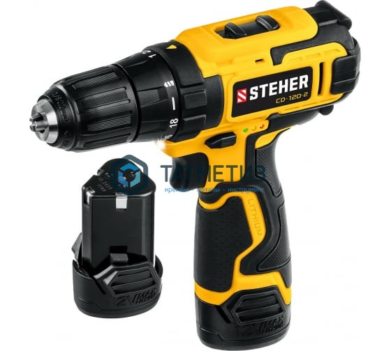 Дрель-шуруповерт 12 В  STEHER, 30 Н·м, 2 АКБ (2 А·ч),кейс Дрель-шуруповерт 12 В  STEHER, 30 Н·м, 2 АКБ (2 А·ч),кейс