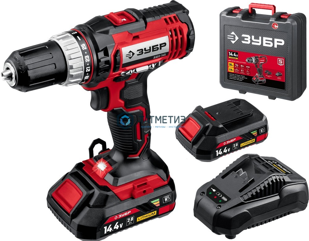 Дрель-шуруповерт 14.4В, 2 АКБ (2Ач), в кейсе, ЗУБР Мастер Дрель-шуруповерт 14.4В, 2 АКБ (2Ач), в кейсе, ЗУБР Мастер