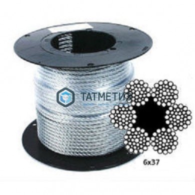 Трос  стальной оц.16 мм DIN 3055  (100 м/бух)  КК |  «ТАТМЕТИЗ» Трос  стальной оц.16 мм DIN 3055  (100 м/бух)  КК -  магазин крепежа «ТАТМЕТИЗ»