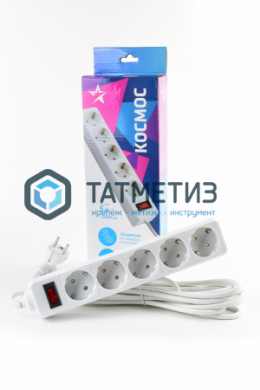 Удлинитель с сет.фильтром 5 х 5м с с/з 10А, IP20, 2,2 кВт, ПВС 3*0,75 Космос |  «ТАТМЕТИЗ» Удлинитель с сет.фильтром 5 х 5м с с/з 10А, IP20, 2,2 кВт, ПВС 3*0,75 Космос -  магазин крепежа «ТАТМЕТИЗ»