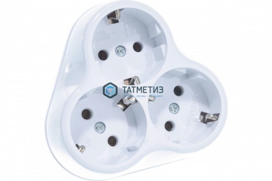 Тройник на 3 гнезда с заземлением круглый 16А Универсал |  «ТАТМЕТИЗ» Тройник на 3 гнезда с заземлением круглый 16А Универсал -  магазин крепежа «ТАТМЕТИЗ»