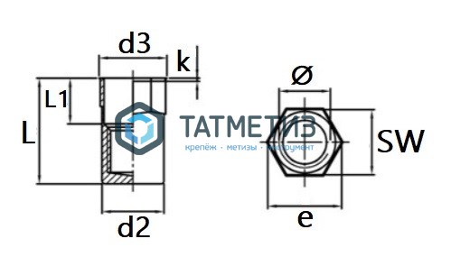 Заклепка-гайка с уменьш.потай. гол., полушестигр., глух. АРТ 1028 А2 M 6X22 Заклепка-гайка с уменьш.потай. гол., полушестигр., глух. АРТ 1028 А2 M 6X22