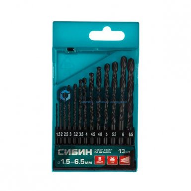 Набор сверл по металлу, 13 шт (1.5-6.5мм), класс В СИБИН |  «ТАТМЕТИЗ» Набор сверл по металлу, 13 шт (1.5-6.5мм), класс В СИБИН -  магазин «ТАТМЕТИЗ»