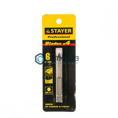 Сверло по кафелю и стеклу  6мм с четырьмя режущими лезвиями STAYER |  «ТАТМЕТИЗ» Сверло по кафелю и стеклу  6мм с четырьмя режущими лезвиями STAYER -  магазин «ТАТМЕТИЗ»