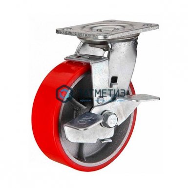 Колесо большегрузное ПОЛИУРЕНТАН поворотное с тормозом d 200 мм |  «ТАТМЕТИЗ» Колесо большегрузное ПОЛИУРЕНТАН поворотное с тормозом d 200 мм -  магазин «ТАТМЕТИЗ»