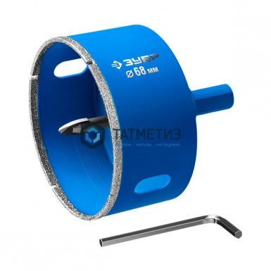 Коронка алмазная по кафелю и стеклу, d=68 мм, зерно Р 60, в сборе, ЗУБР Профессионал |  «ТАТМЕТИЗ» Коронка алмазная по кафелю и стеклу, d=68 мм, зерно Р 60, в сборе, ЗУБР Профессионал -  магазин «ТАТМЕТИЗ»