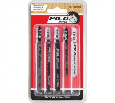 Пилки для лобзика, набор T101B, T101AO, T111C, T244D,T118A для дерева и металла Pilorama, 5шт/уп -  магазин крепежа «ТАТМЕТИЗ»