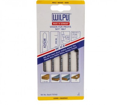Пилки для лобзиков HC 12 K  5шт/уп для дерева, фанеры (криволин.рез) WILPU T101AO -  магазин крепежа «ТАТМЕТИЗ»