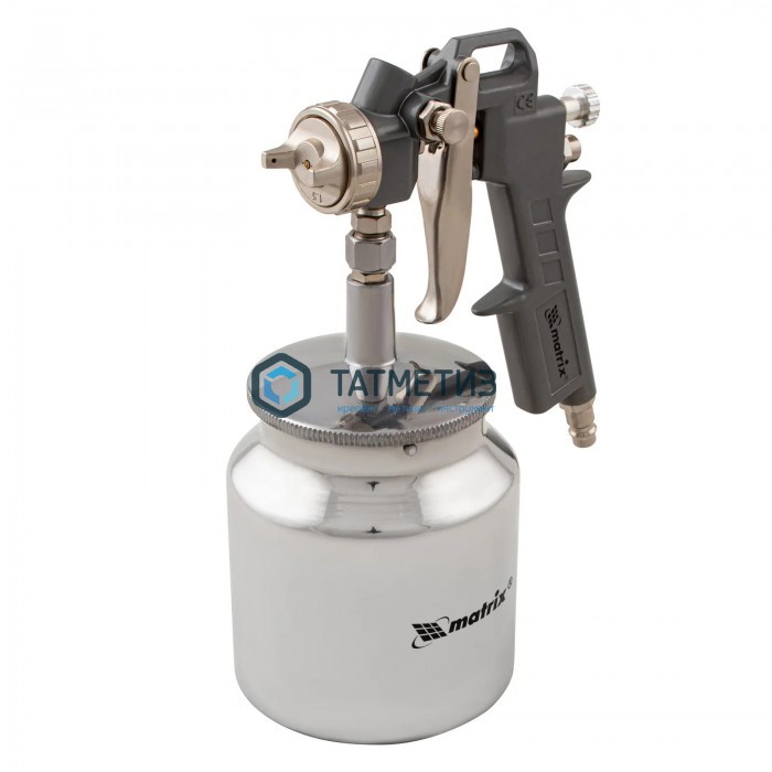 Краскораспылитель пневмат. с нижним бачком V=0,75 л, сопла диаметром 1.2, 1.5 и 1.8 мм// Matrix Краскораспылитель пневмат. с нижним бачком V=0,75 л, сопла диаметром 1.2, 1.5 и 1.8 мм// Matrix