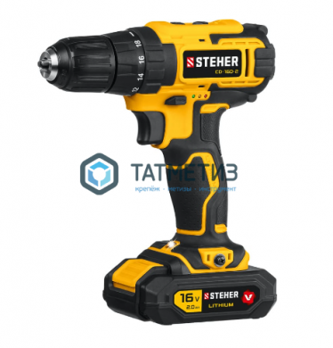 Дрель-шуруповерт 16 В, STEHER, 2 АКБ (2Ач), в кейсе |  «ТАТМЕТИЗ» Дрель-шуруповерт 16 В, STEHER, 2 АКБ (2Ач), в кейсе -  магазин крепежа «ТАТМЕТИЗ»