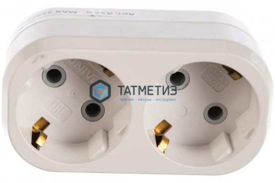 Тройник на 2 гнезда с заземлением 16А Универсал |  «ТАТМЕТИЗ» Тройник на 2 гнезда с заземлением 16А Универсал -  магазин крепежа «ТАТМЕТИЗ»