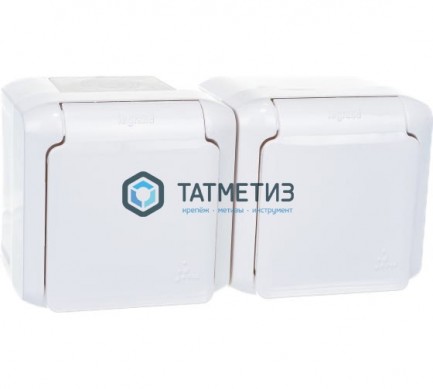 Розетка 2-м ОП Quteo 16А с защ. крышкой защ. шторки с заземл. IP44 бел. Leg 782323 -  магазин крепежа «ТАТМЕТИЗ»