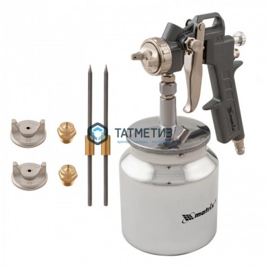 Краскораспылитель пневмат. с нижним бачком V=0,75 л, сопла диаметром 1.2, 1.5 и 1.8 мм// Matrix |  «ТАТМЕТИЗ» Краскораспылитель пневмат. с нижним бачком V=0,75 л, сопла диаметром 1.2, 1.5 и 1.8 мм// Matrix -  магазин крепежа «ТАТМЕТИЗ»