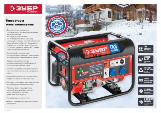 Генератор гибридный (бензин / газ), 3500 Вт, ЗУБР |  «ТАТМЕТИЗ» Генератор гибридный (бензин / газ), 3500 Вт, ЗУБР -  магазин крепежа «ТАТМЕТИЗ»